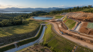 Obra de infraestrutura atendida pela Agrega Verde com taludes revegetados, drenagem e proteção do solo.