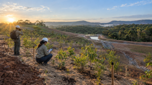 Equipe da Agrega Verde monitora a revegetação de uma área degradada atendida por um PRAD.